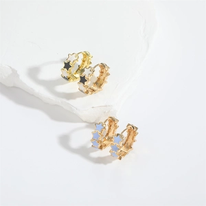 French vintage star enamel hoop earrings in black white and blue with gold finish
