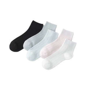 Five pairs of ultra-thin silk rib knit socks in black, white, gray, pink, and blue