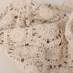 Beige floral lace slouchy beanie featuring 3D crochet rose pattern for women in summer
