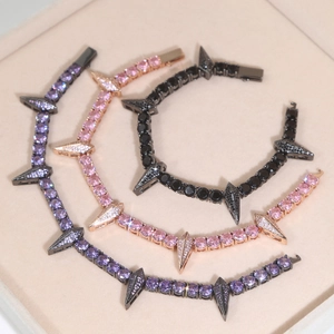 Bracelets tennis de 5mm en zircon avec pointes en noir, or rose et finitions violettes