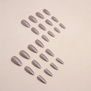 Set of 24 almond shape cat-eye press-on nails in gray-purple magnetic shimmer