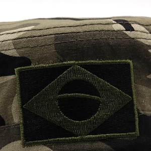 Tactical camo baseball cap featuring a low-visibility Brazil flag embroidery patch