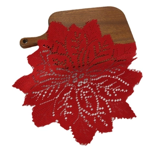 30cm Christmas red knit lace placemat with intricate star-shaped poinsettia floral hollow design