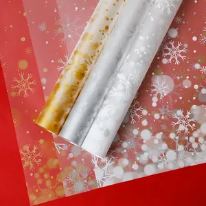 Papier d'emballage imperméable avec motifs de flocons en or, argent et blanc pour bouquets