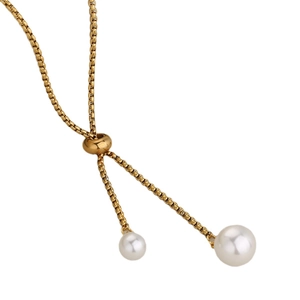 Adjustable gold stainless steel necklace featuring elegant white pearl pendant charms