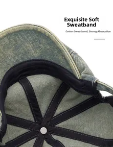 Internal view showing soft cotton sweatband and durable stitching of the denim beret