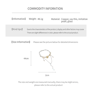 Detailed size chart of the drop pearl pendant necklace with crystal accents and dimensions