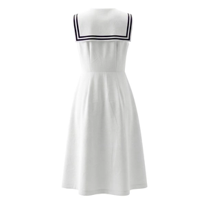 Back view of a white French vintage sailor collar dress with sleeveless academy style