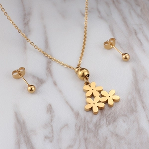 Elegant Daisy Flower Jewelry 18K Gold Plated Stainless Steel Necklace And Ball Stud Earrings For Women