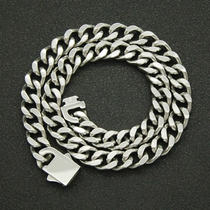 12mm silver stainless steel Cuban link necklace with heavy spring clasp for hip-hop style