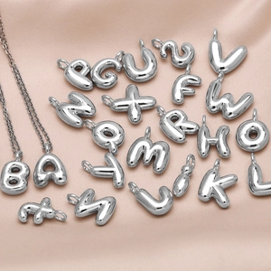 Copper Bubble Letter Pendant Necklace Minimalist Initial A-Z Chain Necklace For Women Men Fashion Hip Hop Metallic Jewelry Gift