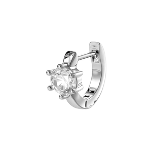 Orecchino a cerchio minimalista in argento con zircone tondo a sei griffe lucido