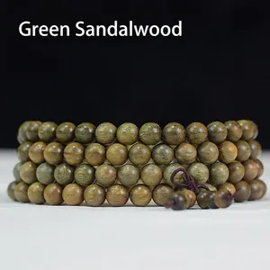 Bracelet De Perles De Chapelet Bouddhiste En Bois De Santal Vert Multi Couches Bois Naturel Méditation Zen Unisexe Style Ethnique