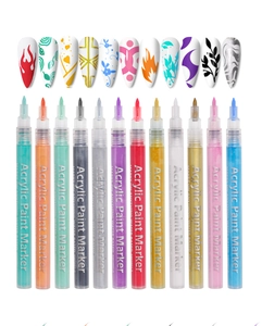 Set of 12 multi-color acrylic paint markers for professional DIY nail art and drawing