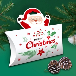 Creative Christmas pillow gift box with Santa Claus card and festive pine cone decor