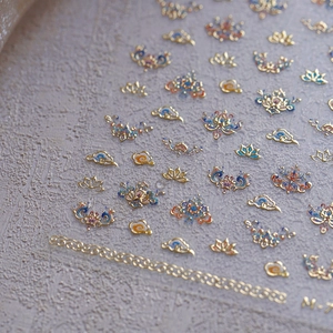 Traditional Chinese nail art stickers M764 with golden Dunhuang cloud and lotus motifs