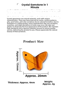 Detailed macro view of 20x15mm tiger eye stone butterfly pendant with clear dimensions