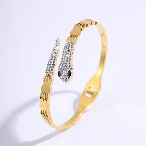 Snake Bangle Bracelet Titanium Steel Rhinestone Crystal Hinged Open Design Gold Plated Fashion Jewelry For Women