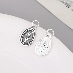 S925 sterling silver tulip oval pendants in antique and polished finishes for DIY jewelry