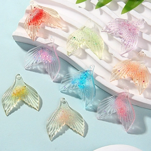 Colorful glitter resin mermaid tail pendants for DIY necklaces and handmade jewelry