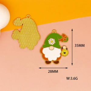 Front and back detail of enamel gnome pendant with daisy for DIY jewelry making