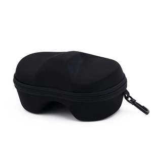Detailed view of a black hard-shell EVA storage case with a durable zipper and carrying clip