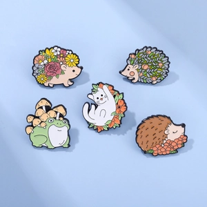 Cartoon Animal Enamel Brooch Pin Alloy Cute Hedgehog Frog Cat Badge For Clothing Backpack Jacket Lapel Decoration