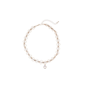 Sparkling gold necklace with round crystal pendant and shimmering rhinestone woven chain