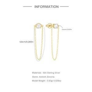 Detail view of 925 silver gold tassel earrings with zircon dimensions and specifications