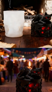 Moule en silicone détaillé pour bougie parfumée d'Halloween chat noir et crâne
