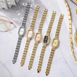 Luxurious oval quartz watches for women featuring sparkling rhinestones and metal chain bands