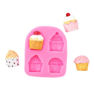 Pink 4-cavity silicone cupcake mold for fondant, mousse cake and chocolate decoration