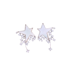 Star-shaped earrings with white mother-of-pearl and zircon in polished silver finish