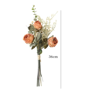 Vintage orange burnt rose and daisy artificial bouquet with eucalyptus leaves 36cm height