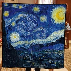 Van Gogh Starry Night 90cm square silk scarf featuring vibrant oil painting art pattern