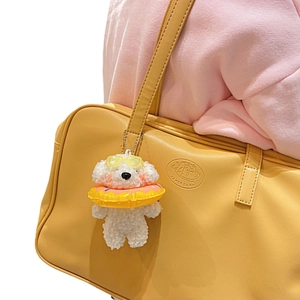 Portachiavi peluche cane bianco con occhiali gialli e ciambella per borsa da donna