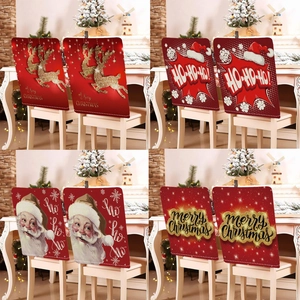 Christmas Chair Back Covers Linen Fabric Festive Dining Room Decoration Reindeer Santa Snowflake Pattern Holiday Ornament