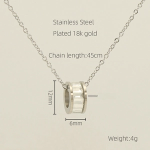 Detail showing stainless steel crystal pendant dimensions and 18k gold plating specs