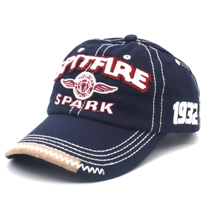 Retro navy cotton baseball cap with Spitfire 1932 embroidery and white contrast stitching