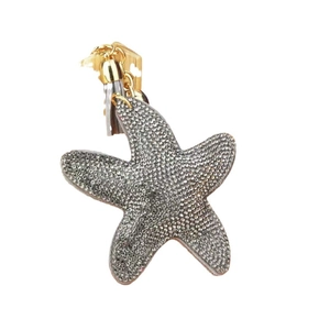 Starfish keychain with sparkling silver rhinestones, gold spring clasp and leather fringe