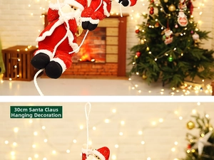 Détail de figurines du Père Noël grimpant à la corde de 30 cm pour décor de Noël