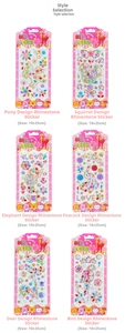 Close-up of 6 DIY cartoon animal diamond stickers including pony, deer and elephant motifs