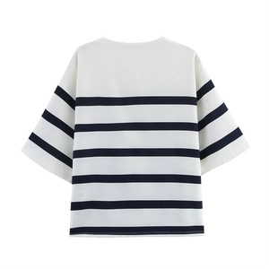 T-shirt femme décontracté à rayures bleues et blanches, col rond et coupe décontractée