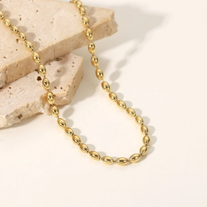 Minimalist 18K gold plated stainless steel oval bead chain necklace for women