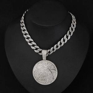 Hip Hop Basketball Pendant Necklace Alloy Rhinestone Iced Out Cuban Chain Streetwear Jewelry For Men I'm Back Design
