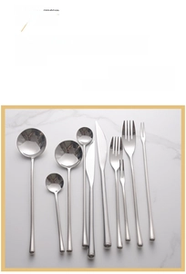 Detail of 304 stainless steel cutlery set with slender handles and spherical ends
