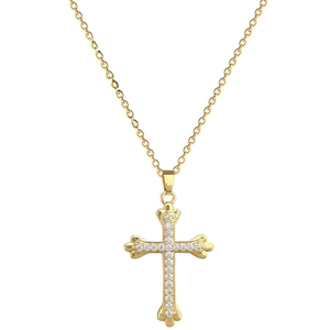 Elegant gold cross necklace for women featuring sparkling zircon inlay on polished chain