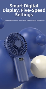 Detail view of the smart digital display showing 5 wind speed levels on the handheld fan