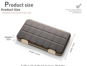 Detailed dimension guide for the 21-compartment large capacity portable weekly pill box organizer