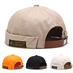 Retro Docker Hat Brimless Cotton Canvas Leather Strap Streetwear Sailor Cap For Men Women